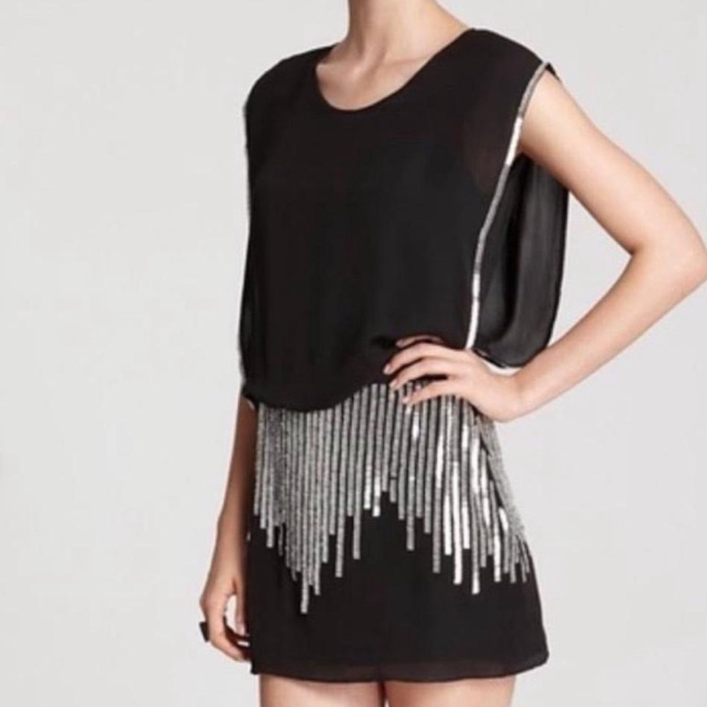Parker Black Mini Dress with Silver Accents